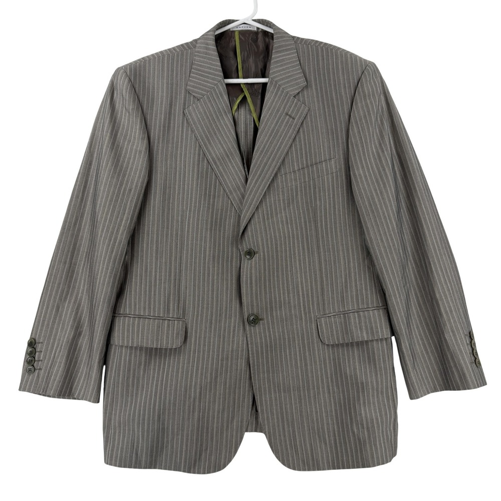 Carven Paris Suit Jacket Mens 40 Gray Pinstripe Wool Silk 2 Button Notch‎ Lapel